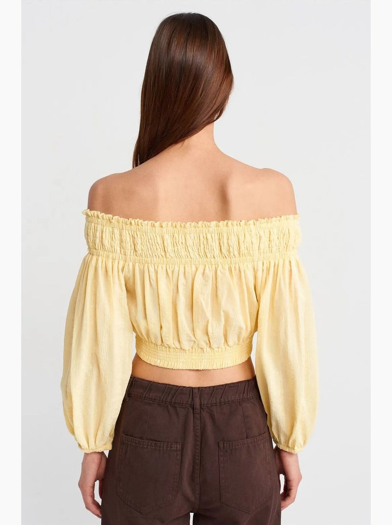 Blouse kort off shoulder dilvin Citroengeel - Kiabi