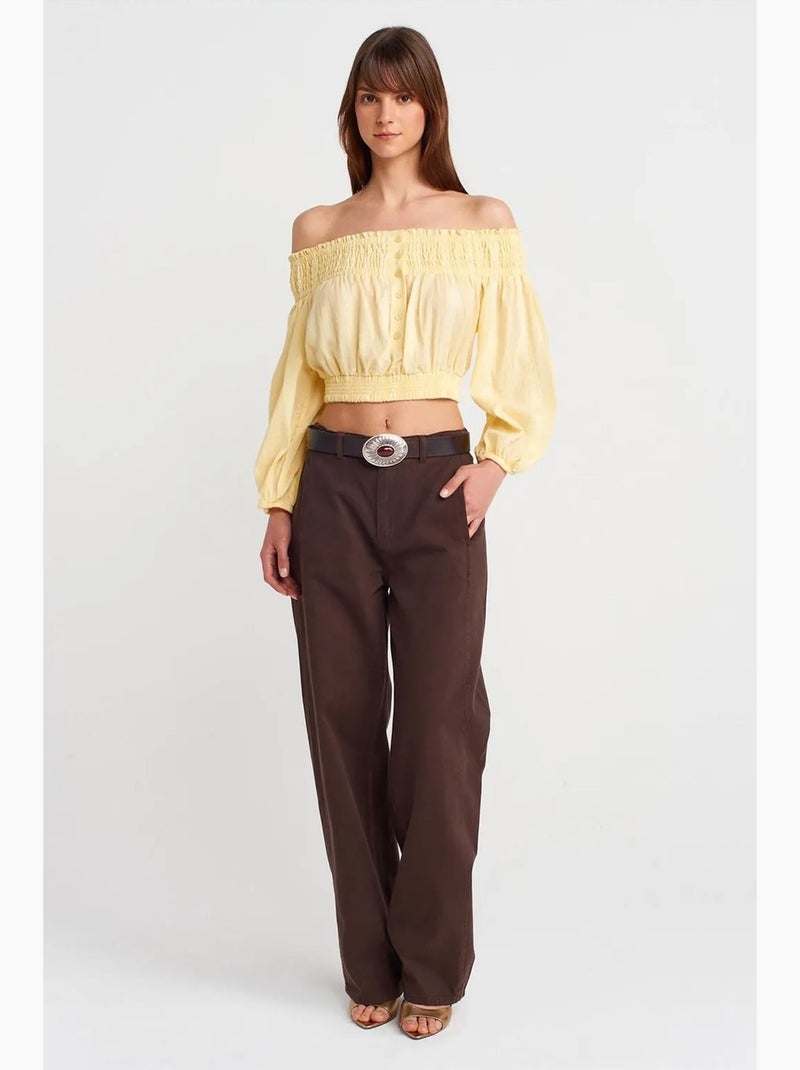 Blouse kort off shoulder dilvin Citroengeel - Kiabi