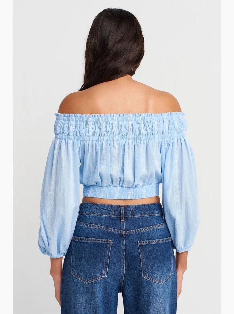 Blouse kort off shoulder dilvin Hemelsblauw - Kiabi