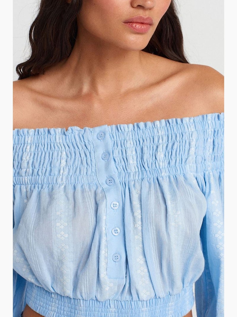 Blouse kort off shoulder dilvin Hemelsblauw - Kiabi