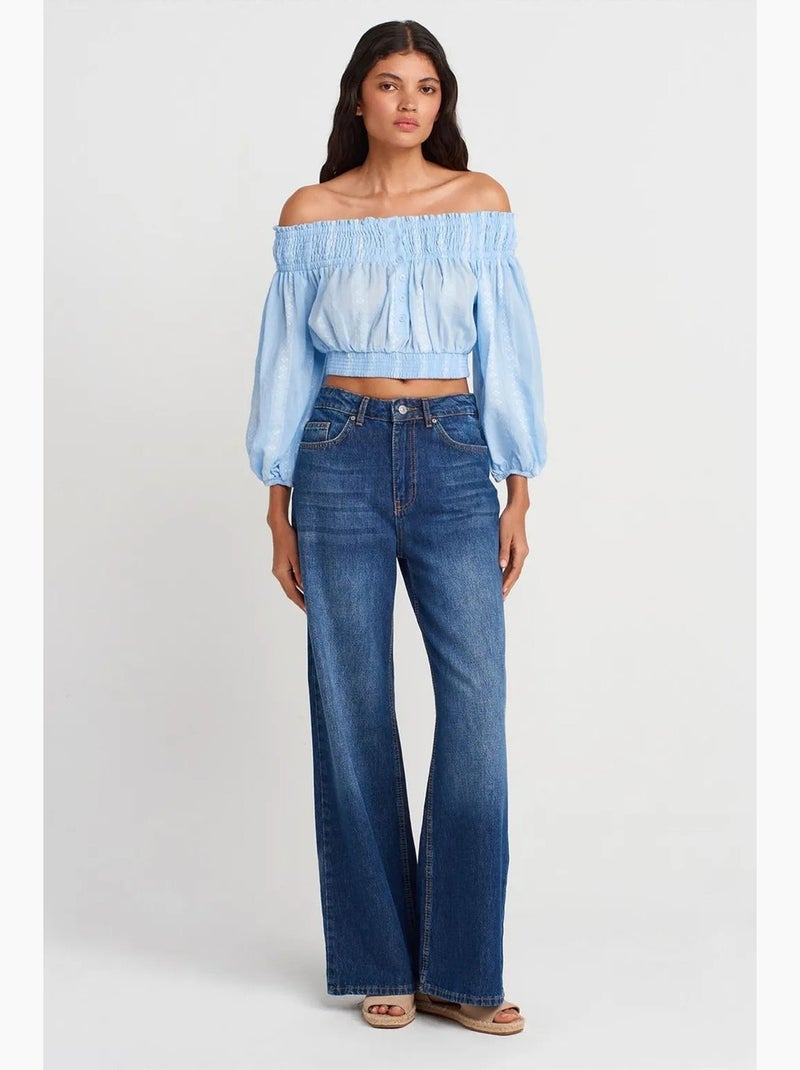 Blouse kort off shoulder dilvin Hemelsblauw - Kiabi