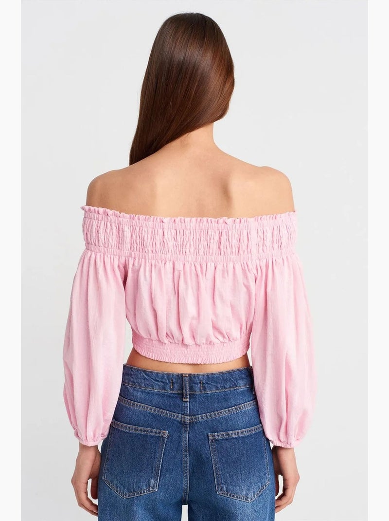 Blouse kort off shoulder dilvin Lichtroze - Kiabi