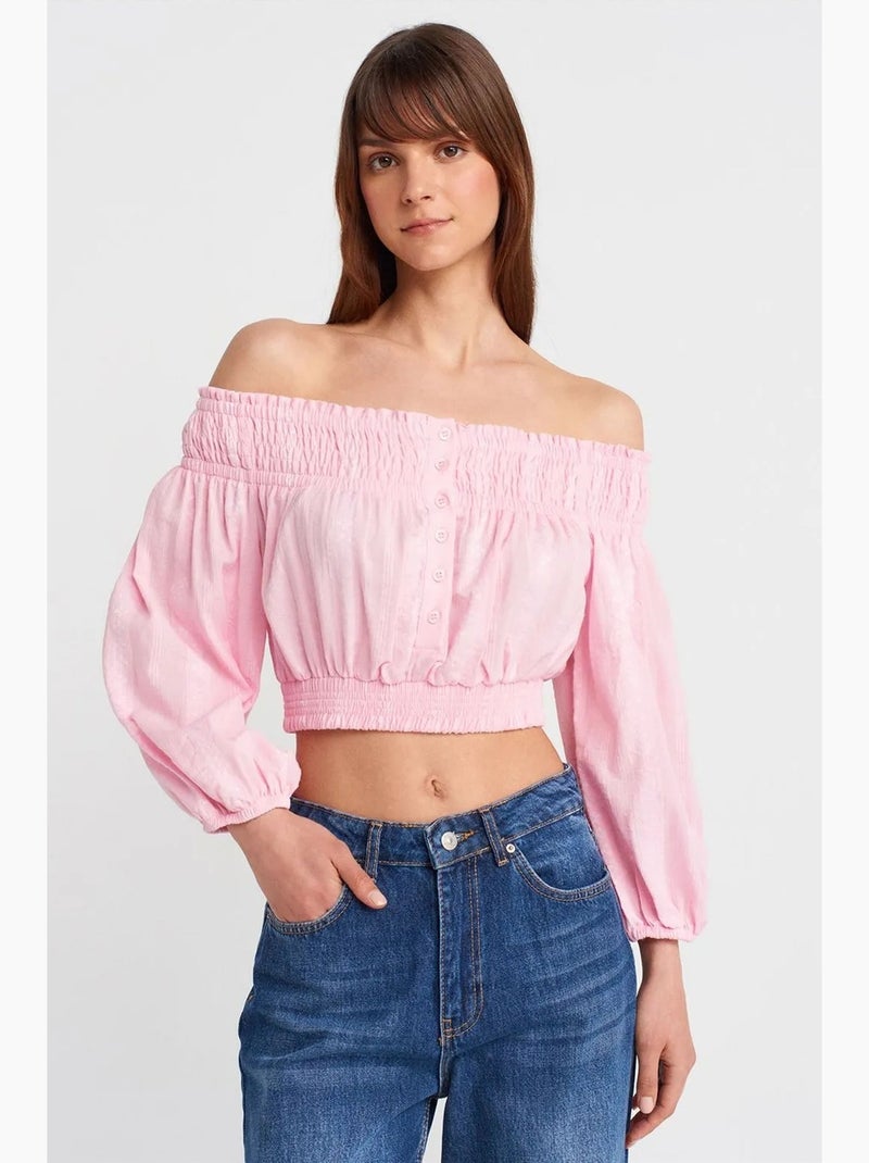 Blouse kort off shoulder dilvin Lichtroze - Kiabi