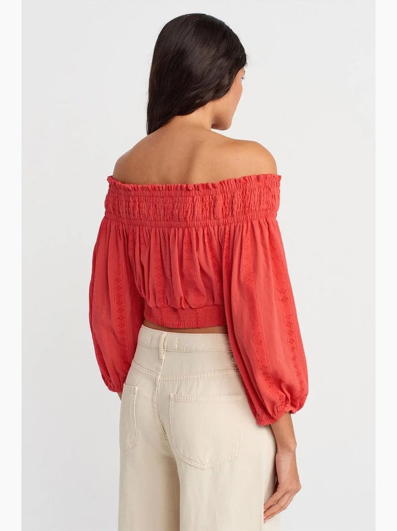 Blouse kort off shoulder dilvin Rood - Kiabi