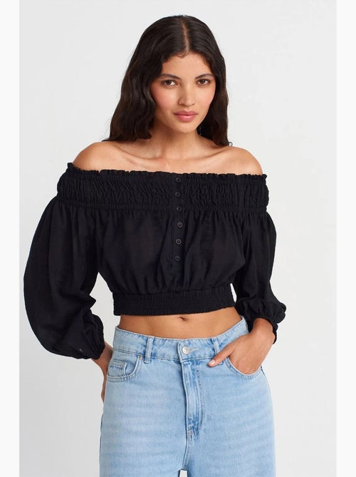 Blouse kort off shoulder dilvin - Kiabi Blouse kort off shoulder dilvin - Kiabi