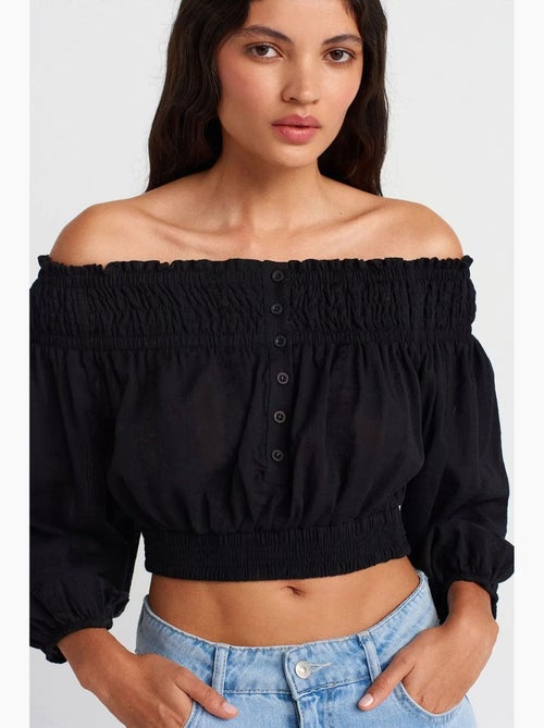 Blouse kort off shoulder dilvin - Kiabi Blouse kort off shoulder dilvin - Kiabi