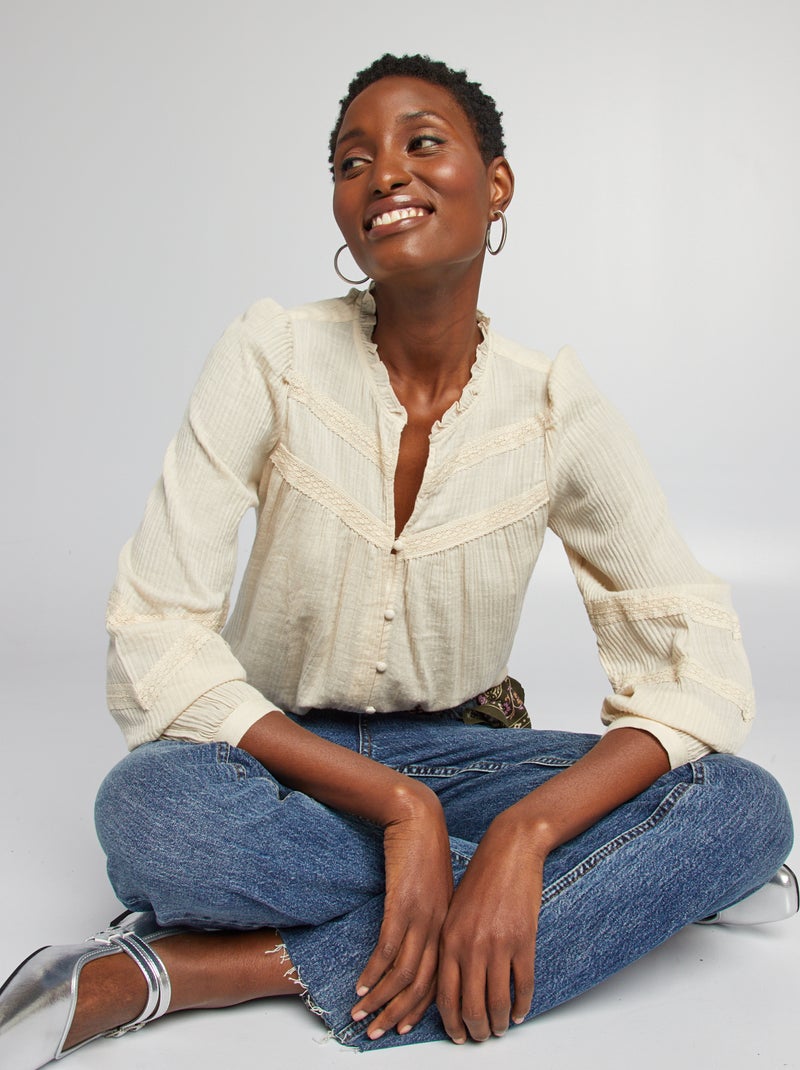 Blouse légère à manches longues Beige - Kiabi