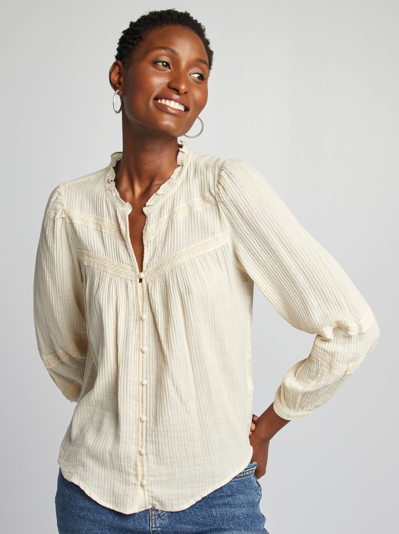 Blouse légère à manches longues Beige - Kiabi