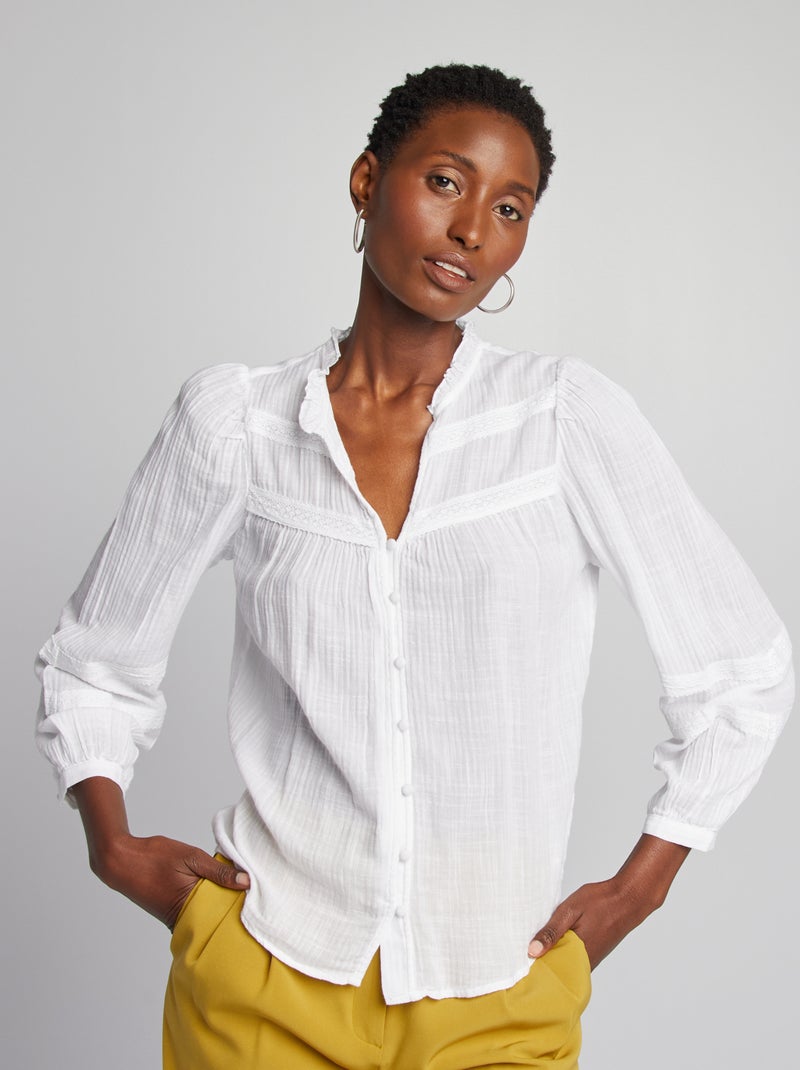Blouse légère à manches longues blanc - Kiabi