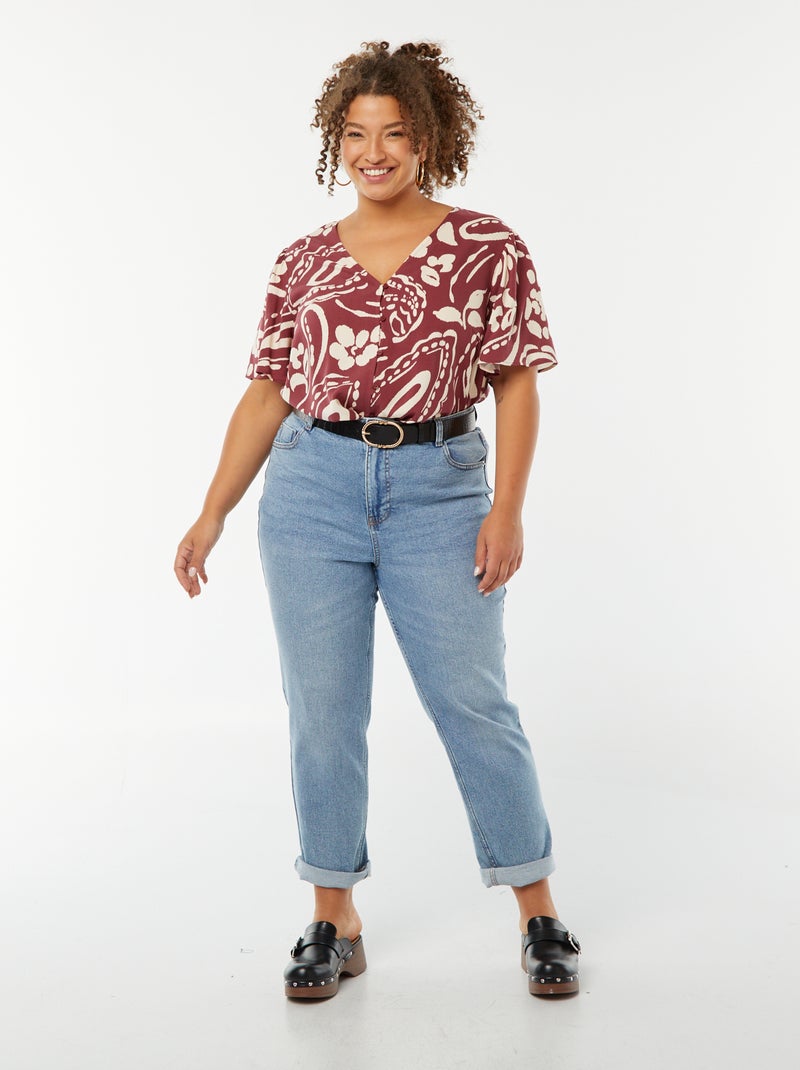 Blouse légère volante manches courtes à motif - Rouge - Grandes tailles ...