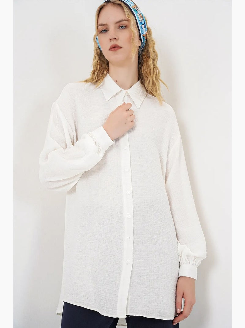 Blouse longue oversize texturée avec col chemise bdart Blanc - Kiabi