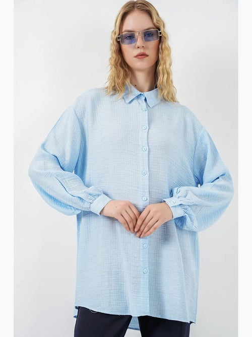 Blouse longue oversize texturée avec col chemise bdart - Kiabi