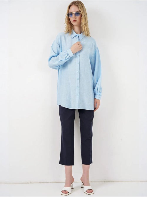 Blouse longue oversize texturée avec col chemise bdart - Kiabi