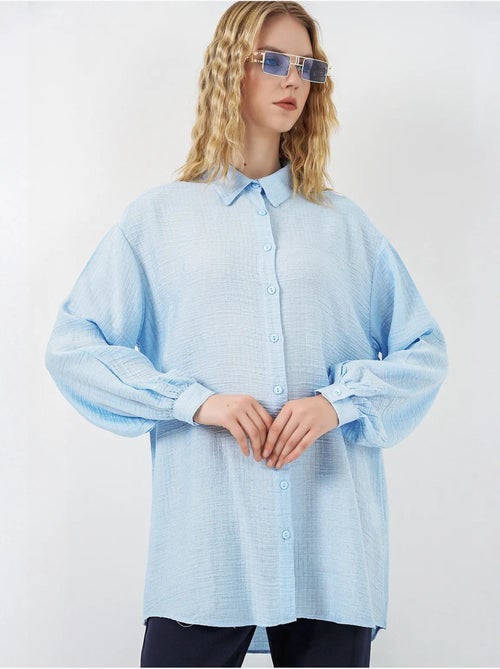 Blouse longue oversize texturée avec col chemise bdart - Kiabi