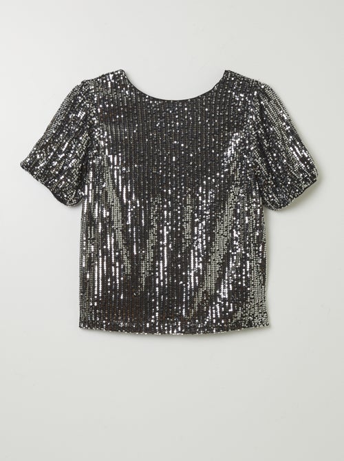 Blouse manches courtes à sequins - Kiabi