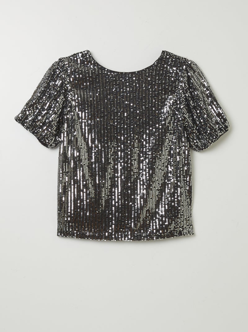 Blouse manches courtes à sequins Gris - Kiabi