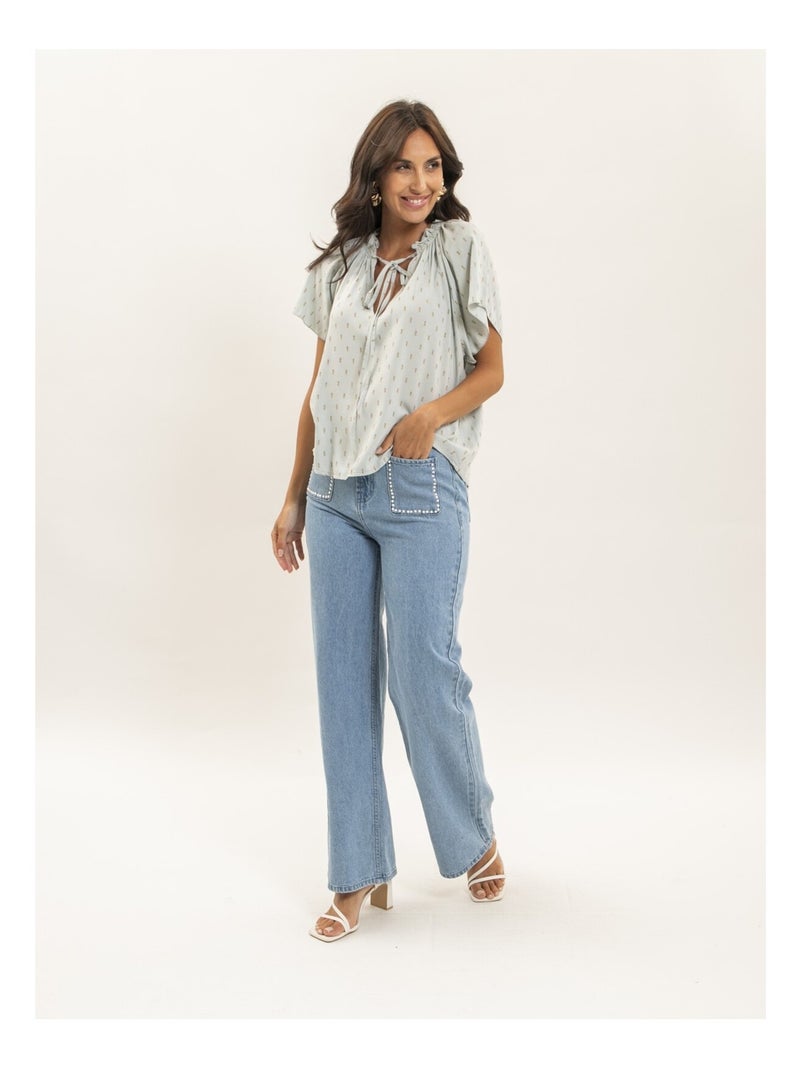 Blouse manches courtes motifs lurex FIKOL Gris clair - Kiabi