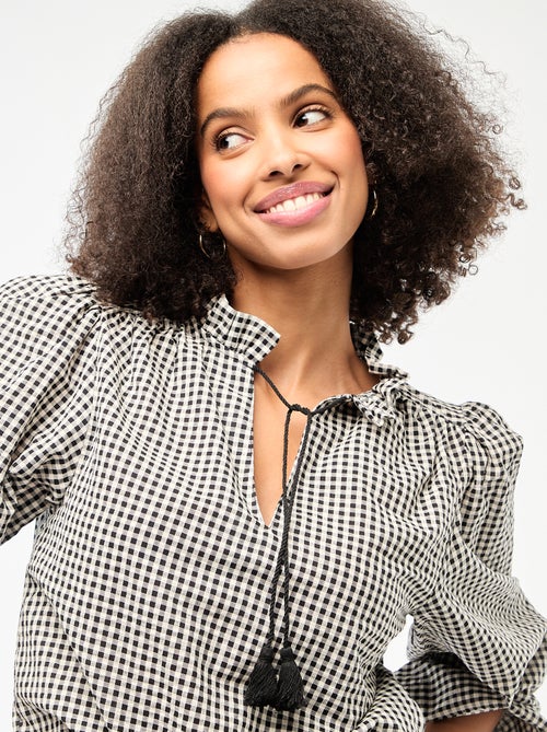 Blouse manches longues à carreaux - Kiabi