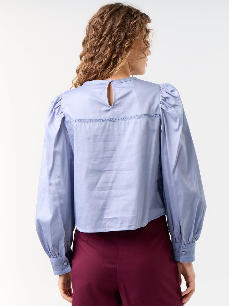Blouse manches longues avec broderies Bleu - Kiabi