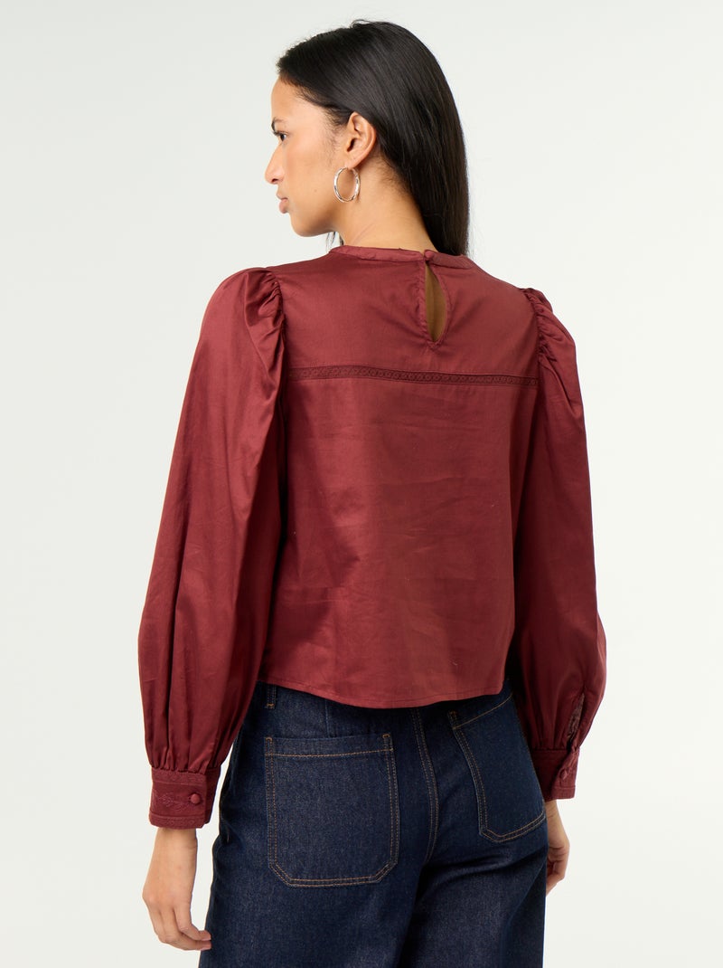 Blouse manches longues avec broderies Rouge - Kiabi