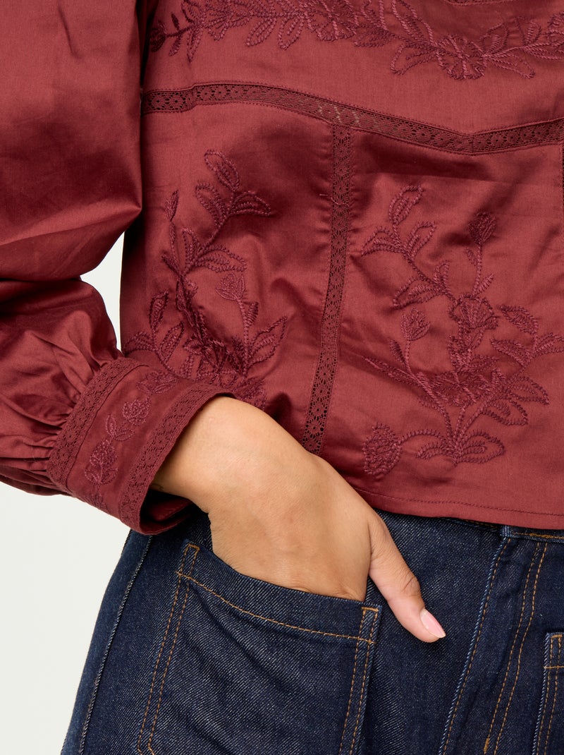 Blouse manches longues avec broderies Rouge - Kiabi