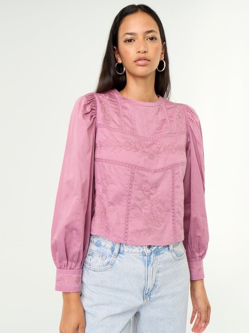 Blouse manches longues avec broderies Violet - Kiabi