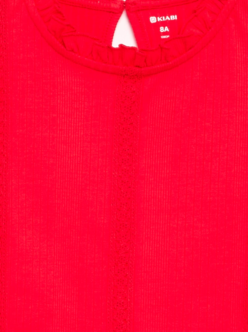 Blouse manches longues avec col volanté Rouge - Kiabi