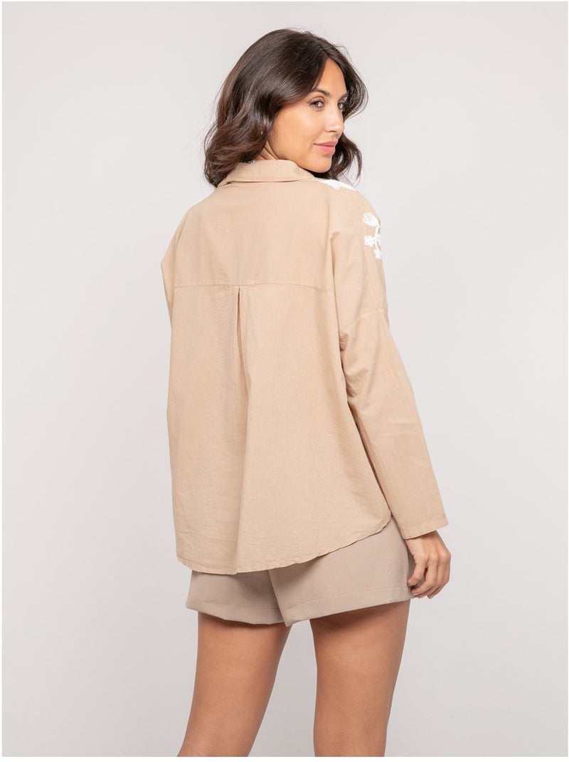 Blouse manches longues broderie OPEYA Beige - Kiabi