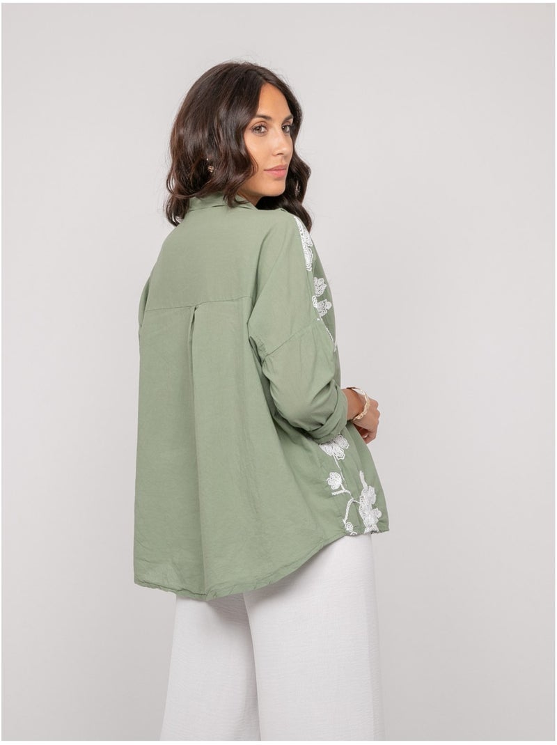 Blouse manches longues broderie OPEYA Kaki - Kiabi