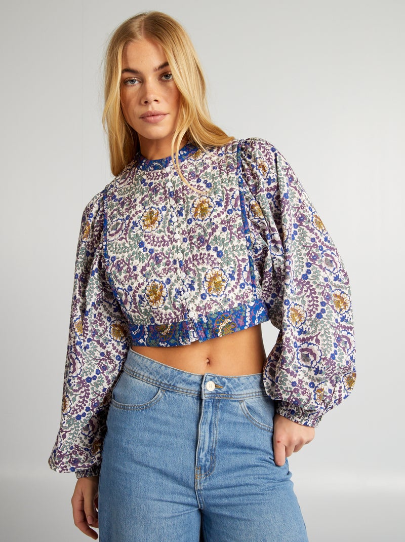 Blouse matelassée fleurie Bleu - Kiabi