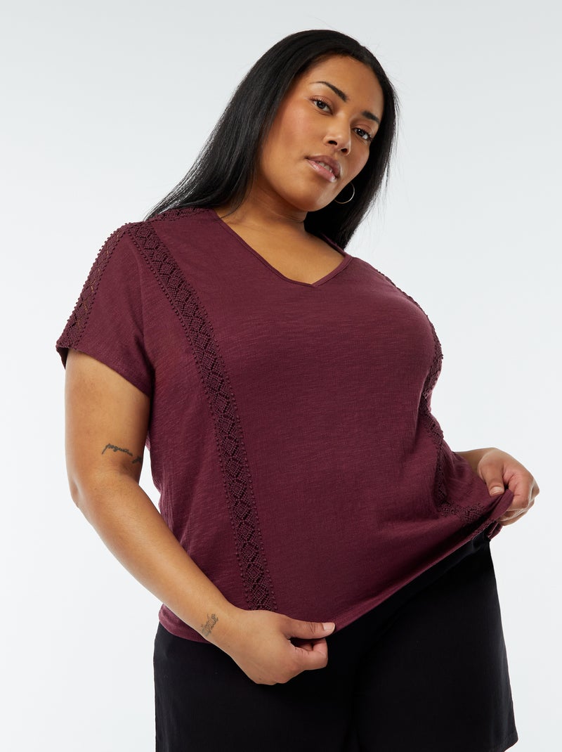 Blouse matière crêpée avec broderies Violet - Kiabi