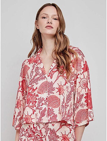 Blouse met 3/4 mouwen koraalprint
