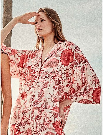 Blouse met 3/4 mouwen koraalprint