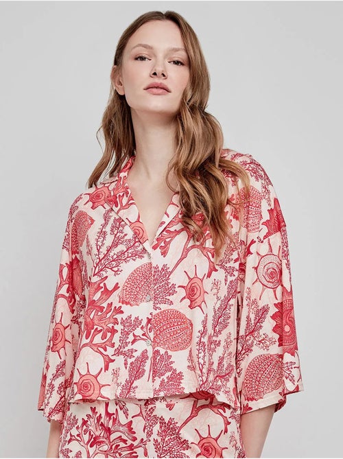 Blouse met 3/4 mouwen koraalprint - Kiabi