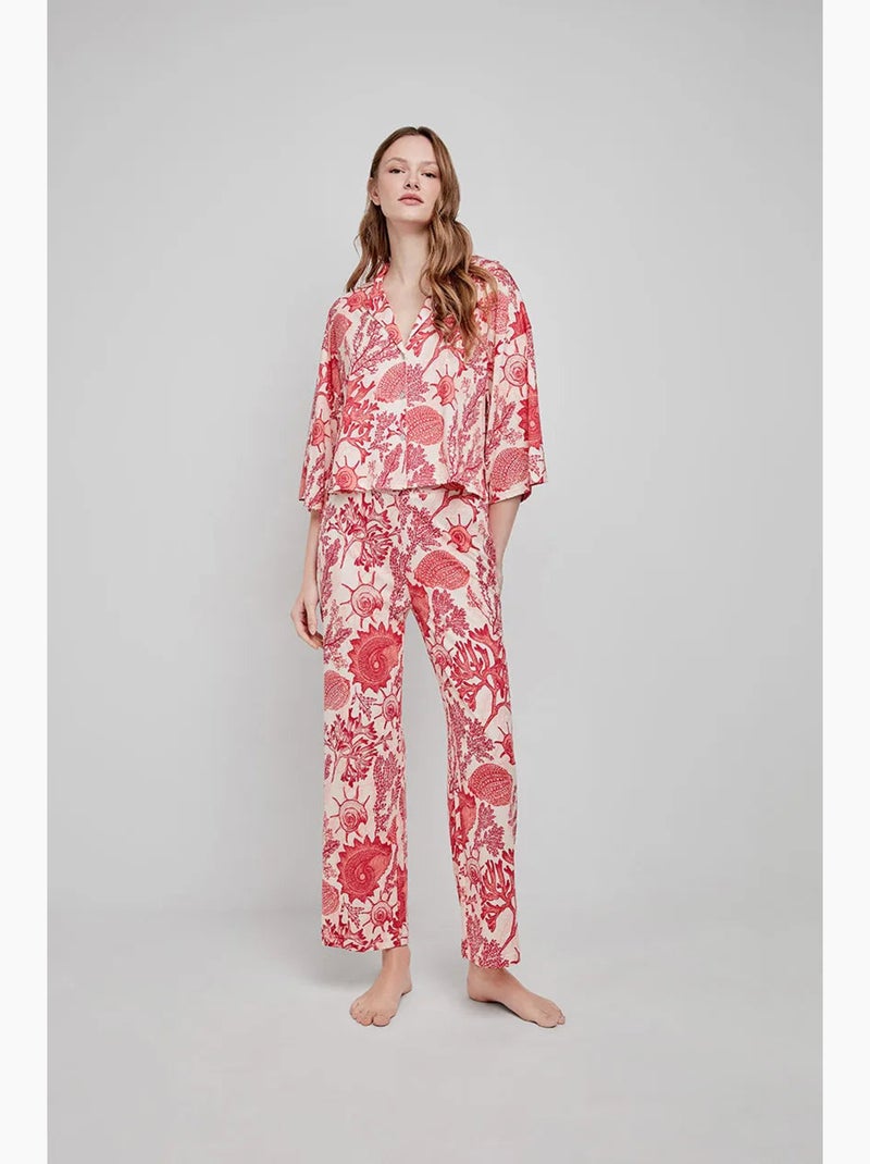 Blouse met 3/4 mouwen koraalprint Multicolor - Kiabi