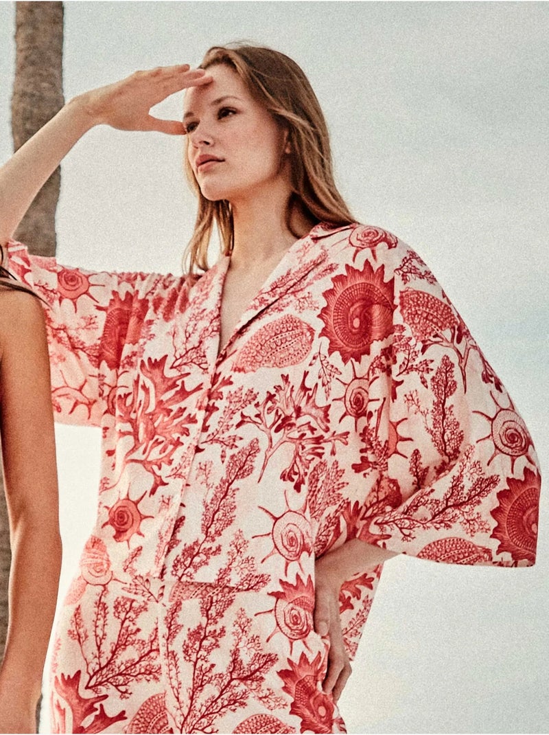 Blouse met 3/4 mouwen koraalprint Multicolor - Kiabi