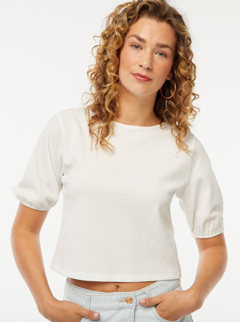 Blouse met aantrekkoordje wit - Kiabi