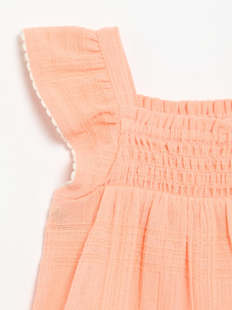 Blouse met bandjes van dobby Oranje - Kiabi