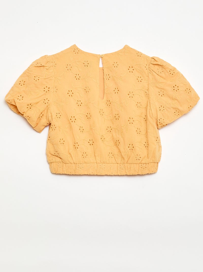 Blouse met bloemenborduursel en korte mouwen Biege - Kiabi