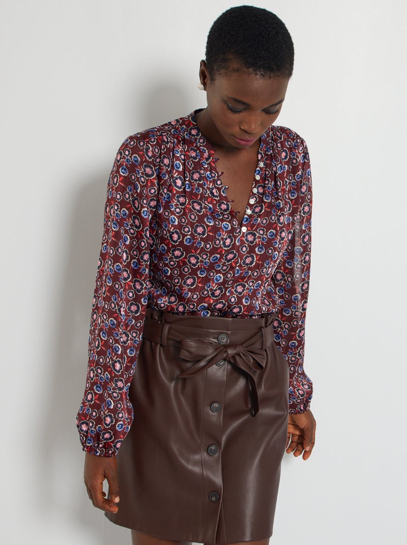 Blouse met bloemenprint BRUIN - Kiabi