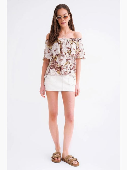 Blouse met bloemenprint en open schouders mixray - Kiabi