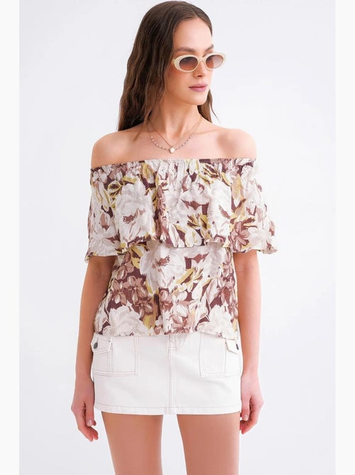 Blouse met bloemenprint en open schouders mixray - Kiabi