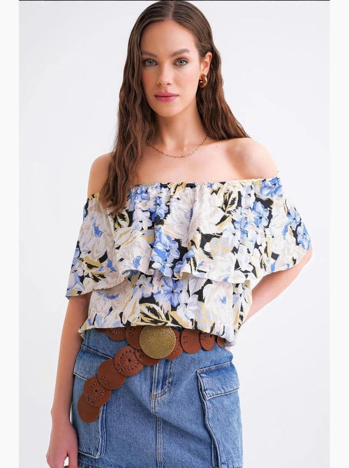 Blouse met bloemenprint en open schouders mixray - Kiabi