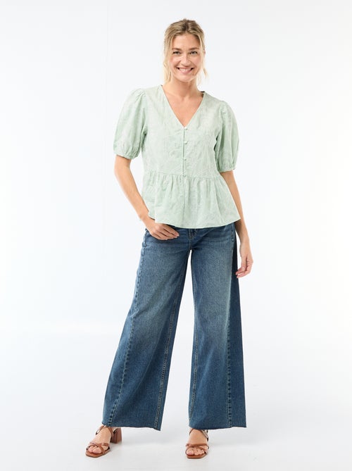 Blouse met borduursels en geplooide zoom - Kiabi