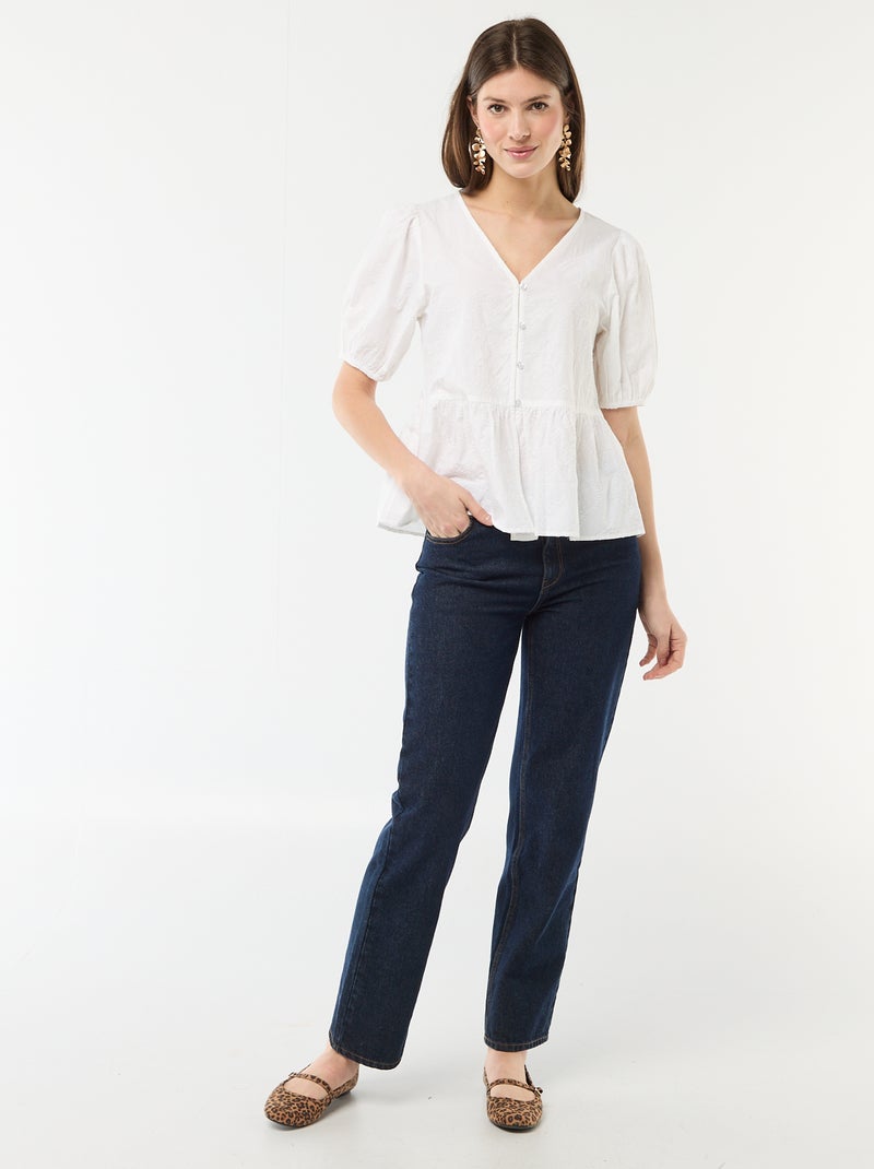 Blouse met borduursels en geplooide zoom Wit - Kiabi
