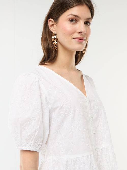 Blouse met borduursels en geplooide zoom - Kiabi