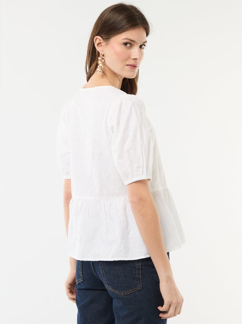 Blouse met borduursels en geplooide zoom - Kiabi