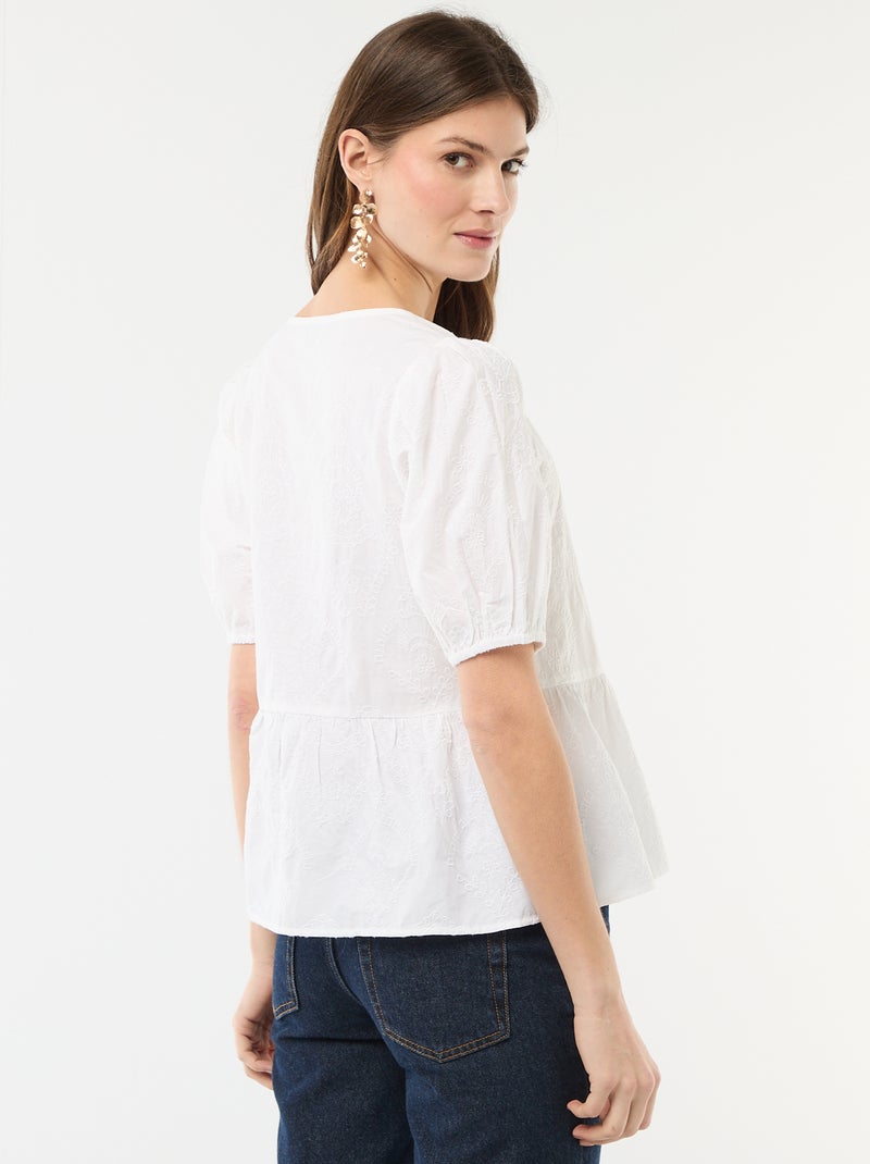 Blouse met borduursels en geplooide zoom Wit - Kiabi
