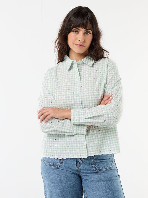 Blouse met broderie anglaise en golvende details - Kiabi