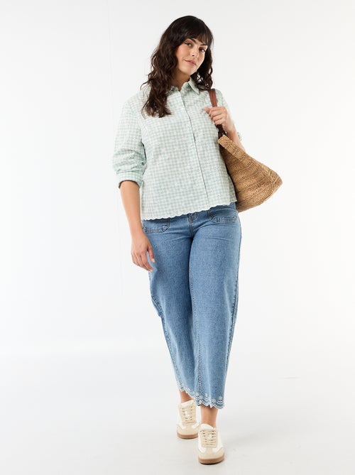 Blouse met broderie anglaise en golvende details - Kiabi